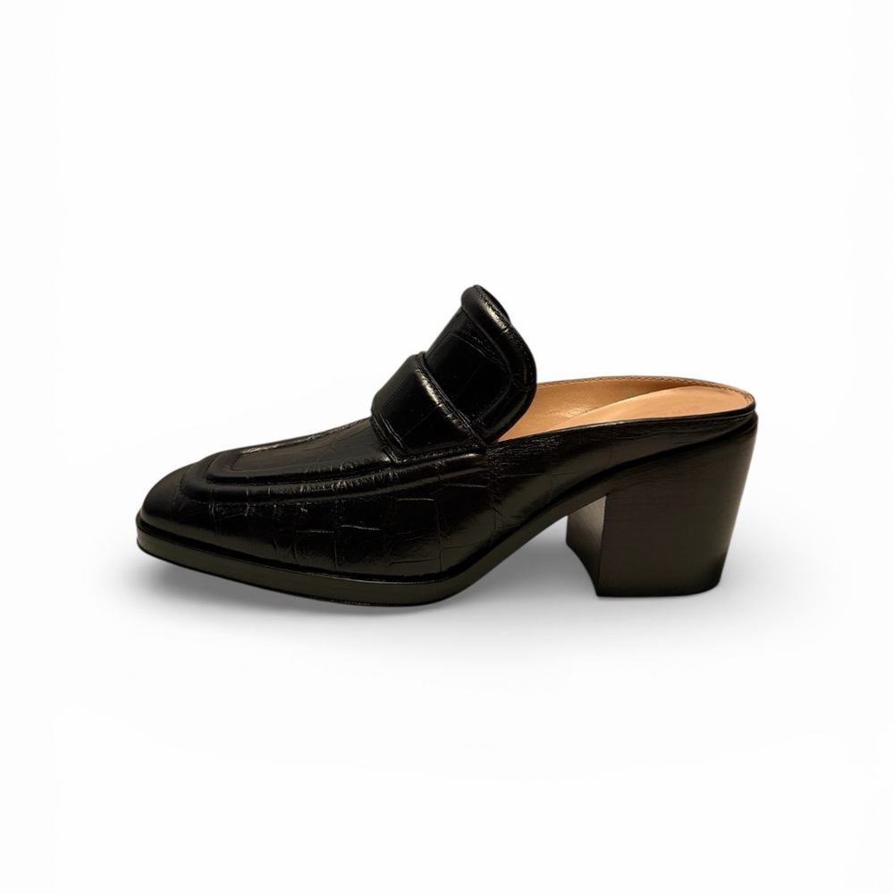 Bottega Veneta Black Croc-Embossed Leather Mules - Picture 5 of 7